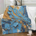 Textured Paint Blanket | Blue Orange Abstract Fleece Throw - Image 1