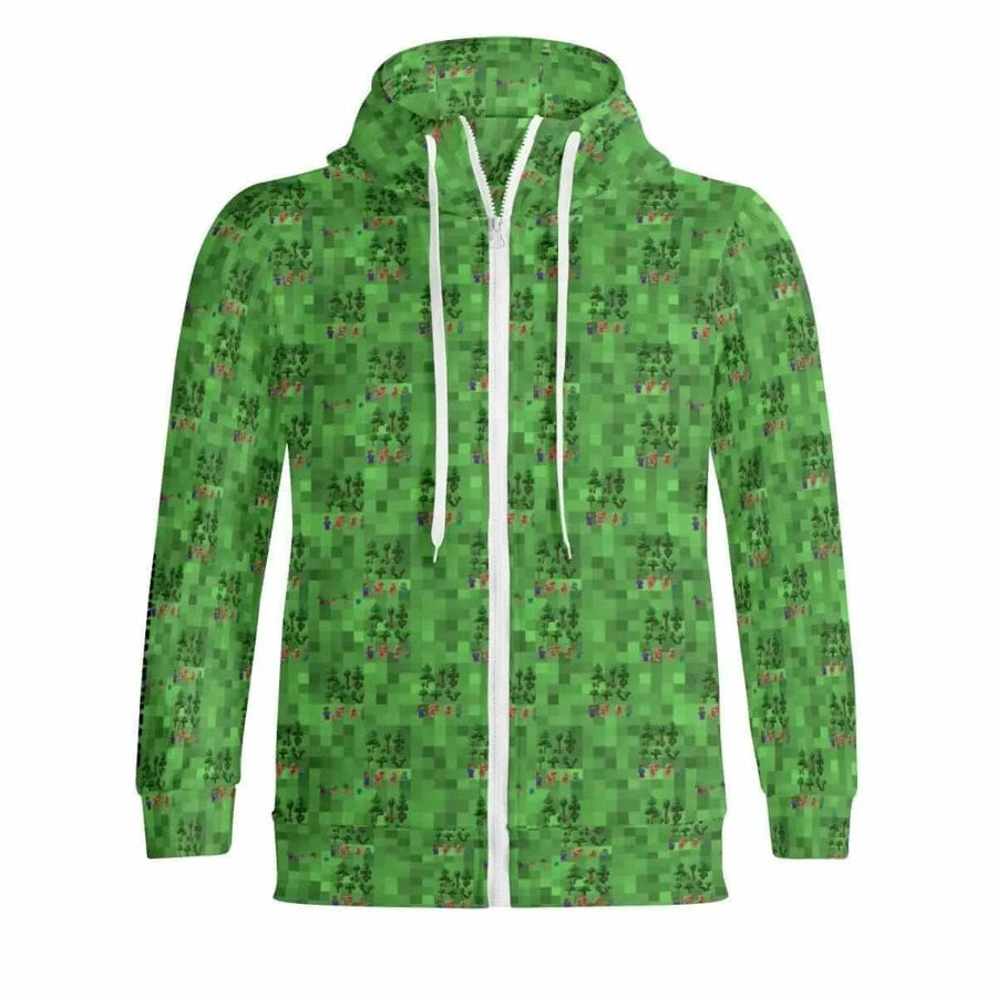 Survival Game Zip Hoodie | Pixel Block World Sweatshirt - Iron Phoenix GHG