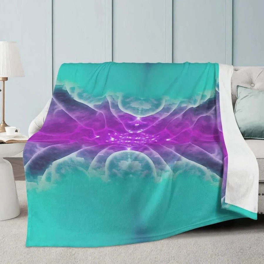 Sacred Geometry Blanket | Teal Purple Yoga Gaming Throw - Iron Phoenix GHG