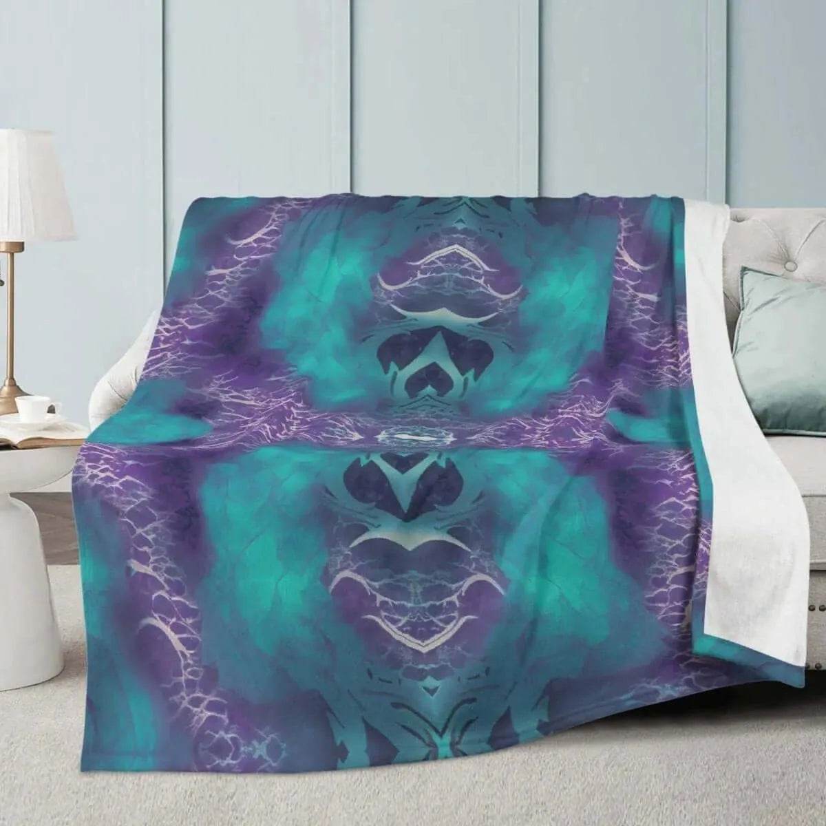 Dragon Heart Fleece Blanket | Teal Purple Abstract Throw