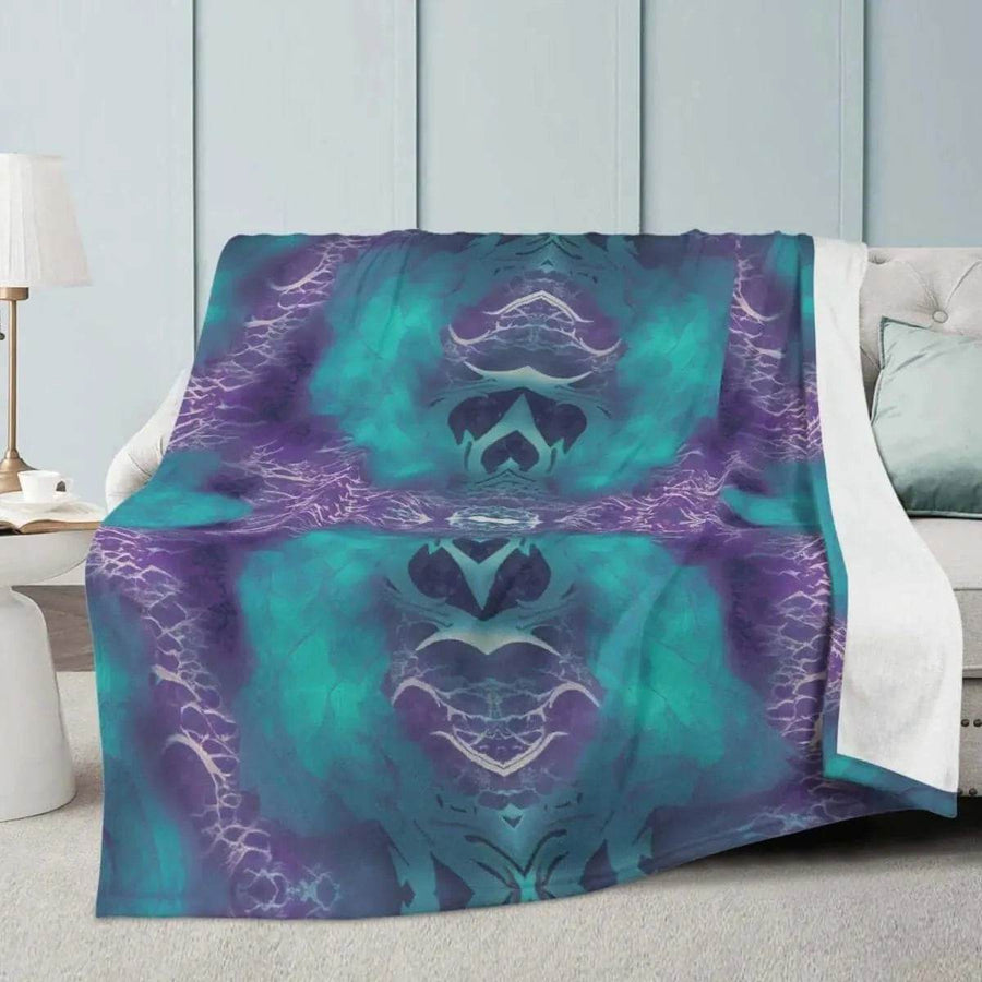 Dragon Heart Fleece Blanket | Teal Purple Abstract Throw - Iron Phoenix GHG