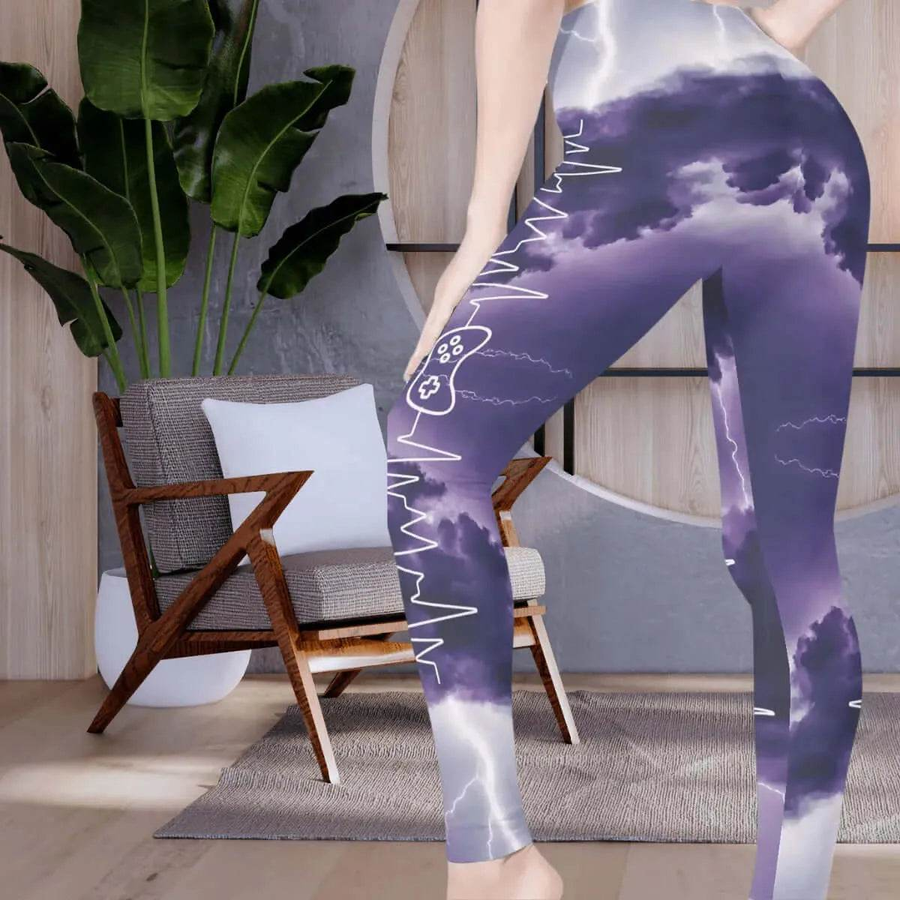 Gamer Ghost Print Leggings | Electric Yoga and Gaming Tights - Iron Phoenix GHG