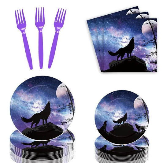 Wolf-Themed Partyware Set - Eco Gamer Party Gear - Iron Phoenix GHG