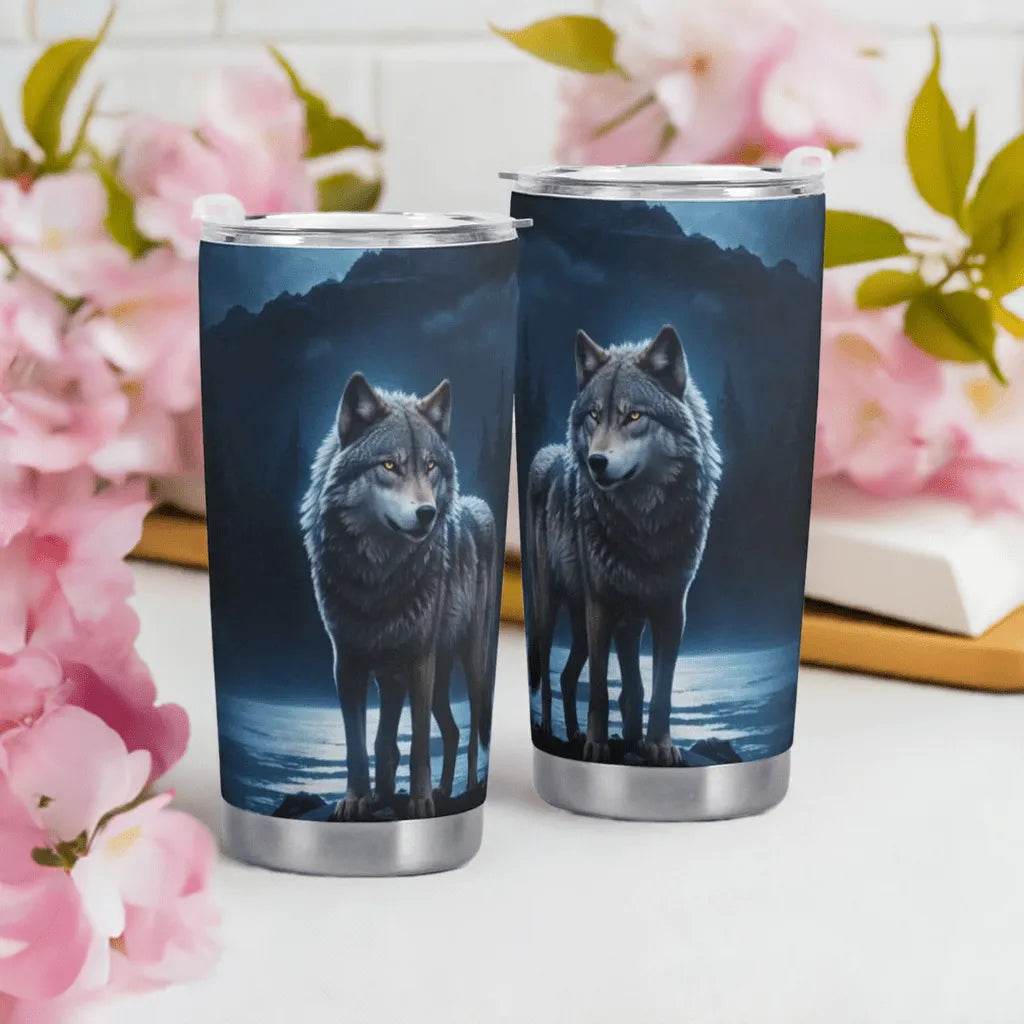 Wolf Tumbler, Blue Moon, Eco-Friendly Gaming Style - Iron Phoenix GHG