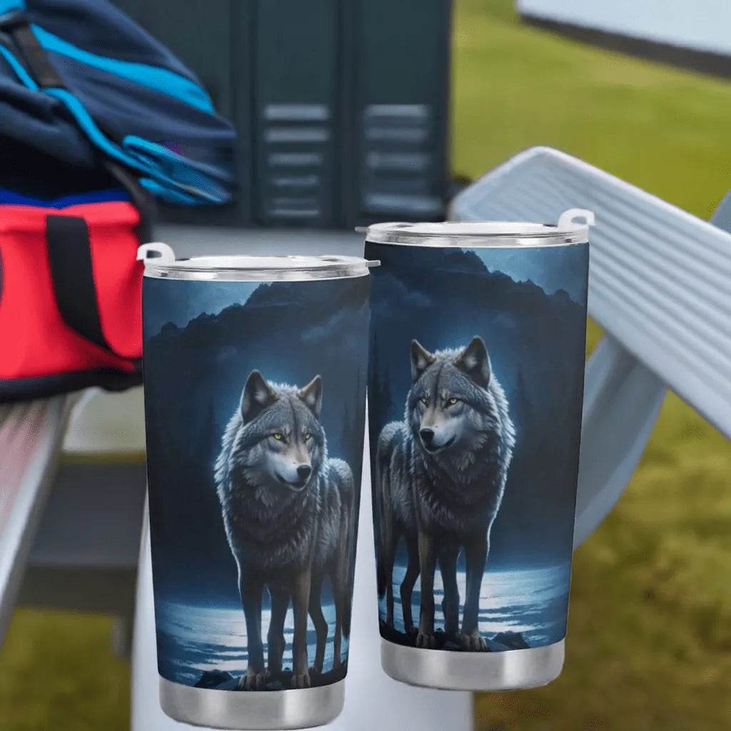 Wolf Tumbler, Blue Moon, Eco-Friendly Gaming Style - Iron Phoenix GHG