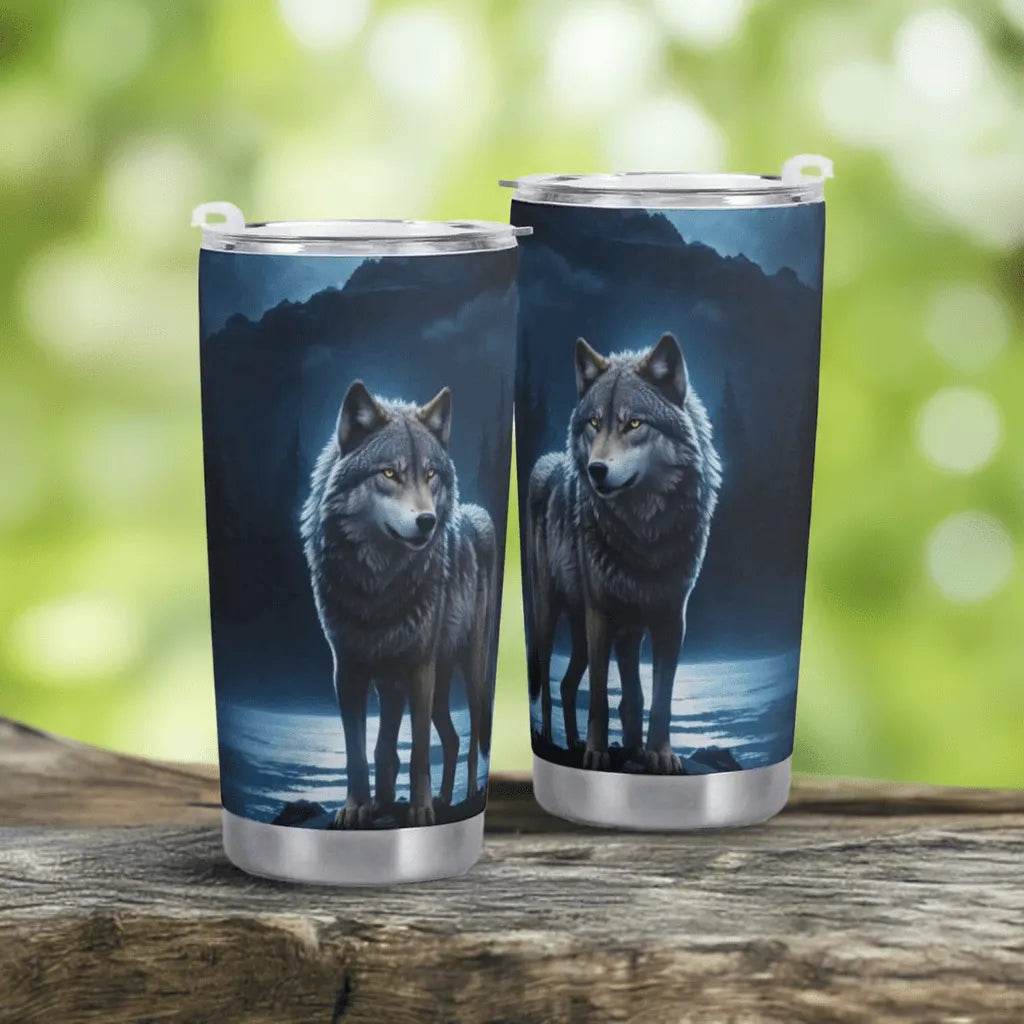 Wolf Tumbler, Blue Moon, Eco-Friendly Gaming Style - Iron Phoenix GHG