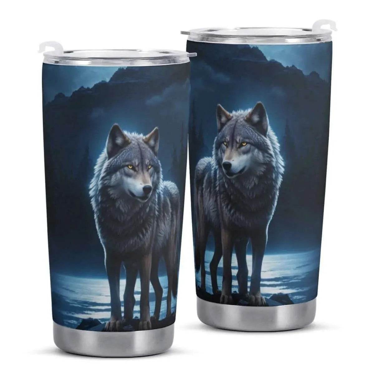Wolf Tumbler, Blue Moon, Eco-Friendly Gaming Style - Iron Phoenix GHG