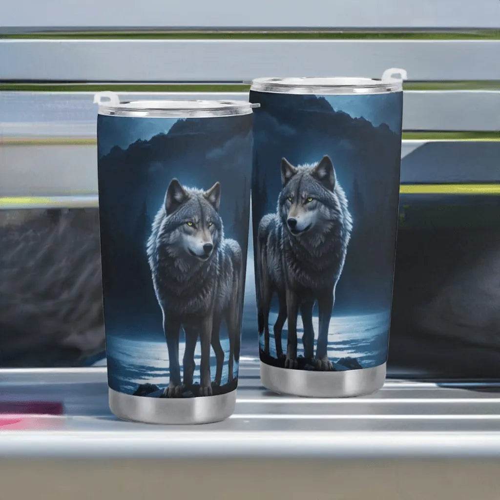 Wolf Tumbler, Blue Moon, Eco-Friendly Gaming Style - Iron Phoenix GHG