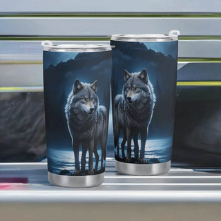 "Blue Moon" Wolf Travel Mug | Iron Phoenix GHG - Iron Phoenix GHG