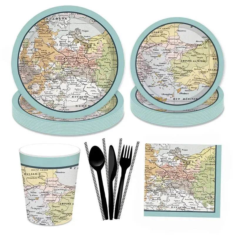 World Map Party Supplies Disposable Tableware Set - Gamer Party Gear - Iron Phoenix GHG