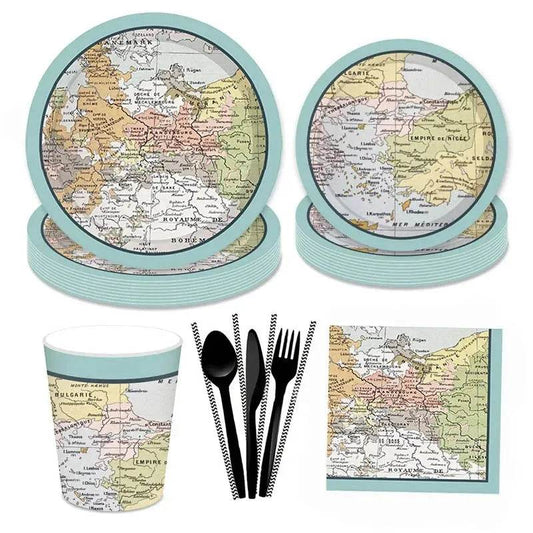 World Map Party Supplies Disposable Tableware Set - Gamer Party Gear - Iron Phoenix GHG