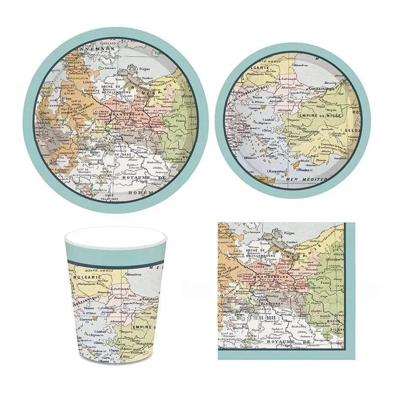 World Map Party Supplies Disposable Tableware Set - Gamer Party Gear - Iron Phoenix GHG