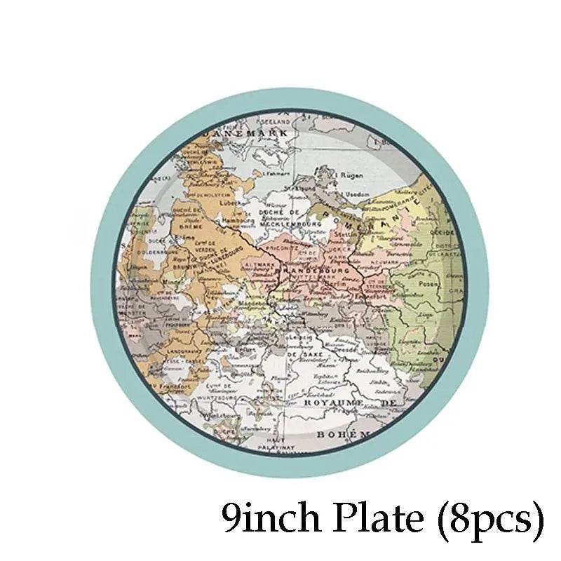 World Map Party Supplies Disposable Tableware Set - Gamer Party Gear - Iron Phoenix GHG